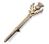 Kilt Emporium Scottish Thistle Kilt Pin - Solid Brass Highland Kilt Accessory 4.2 inch, 4.2 Inches, Brass, no gemstone