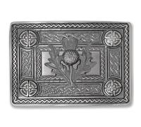Kilt Emporium Thistle Crest Kilt Belt Buckle - Elegant Scottish Thistle Design, Premium Brass, Fits Standard Kilt Belts (Thistle-Silver-Antique-4Dome)