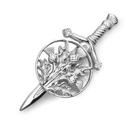 Kilt Emporium Trinity Thistle Large Kilt Pin Rust Free Brass Scottish Emblem - 4 Inches (Chrome)