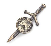 Kilt Emporium Walsh Irish Coat of Arms Disk Kilt Pin - Solid Brass with Sturdy Sword Handle, 4" Length (Antique Brass)
