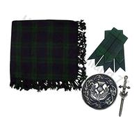 Kilt Fly Plaid 48" X 48" Scottish Highland Fly plaid Brooch & Pin Antique/Kilt Flashes Set (Black Watch)