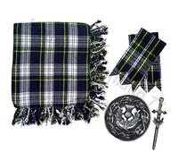 Kilt Fly Plaid 48" X 48" Scottish Highland Fly plaid Brooch & Pin Antique/Kilt Flashes Set (Dress Gordon)