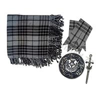 Kilt Fly Plaid 48" X 48" Scottish Highland Fly plaid Brooch & Pin Antique/Kilt Flashes Set (Grey Watch)