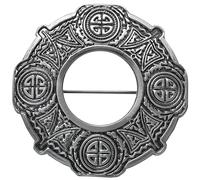 Kilt Fly Plaid Brooch - Handcrafted Classic Pewter Celtic Knot Design Antique, Traditional Scottish Kilt Pin and Celtic Cape Sash for Men, Perfect Kilt Accessories (Antique - Silver)