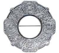 Kilt Fly Plaid Brooch - Handcrafted Classic Pewter Celtic Knot Design Antique, Traditional Scottish Kilt Pin and Celtic Cape Sash for Men, Perfect Kilt Accessories (Chrome Finish)