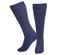 Kilt Hose for men, Traditional Scottish Socks for Kilts Pull Up To Cuff Over Your Hose Flashes, Casual Leg Warmer (NAVY BLUE, Medium)