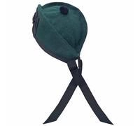 Kilt Mania Scottish Military Glengarry Cap, Black Wool Highland Hat, Traditional Balmoral Bonnet with Polyester Cotton Ribbon (UK, Numeric, 7 1/4, Green Wool)