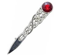Kilt Pin - Celtic Design with Gemstone, Scottish Kilt Pin Brooch for Men Rustproof Secure Clutch Lock, Chrome Finish Highland Kilt Accessory (Silver - Red)