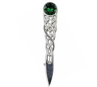 Kilt Pin - Celtic Design with Gemstone, Scottish Kilt Pin Brooch for Men Rustproof Secure Clutch Lock, Chrome Finish Highland Kilt Accessory (Silver - Green)