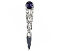Kilt Pin - Celtic Design with Gemstone, Scottish Kilt Pin Brooch for Men Rustproof Secure Clutch Lock, Chrome Finish Highland Kilt Accessory (Silver - Purple)