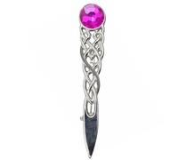 Kilt Pin - Celtic Design with Gemstone, Scottish Kilt Pin Brooch for Men Rustproof Secure Clutch Lock, Chrome Finish Highland Kilt Accessory (Silver - Fuchsia)