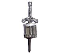 Kilt Pin for Men - Scottish Pins Brooches Swirl Knotwork Silver Finish, Highland Kilt Brooch Celtic Solid Brass Sword Design Chrome Finish 10cm (Drummer Kilt Pin)