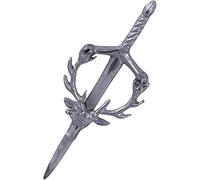 Kilt Pins for Men - Silver Finish 4 Inches (10cm) Swirl Celtic Knot Work, Women’s Pin & Brooches, Solid Brass Traditional Scottish Highland Attire (Stag Head Sword - Chrome)