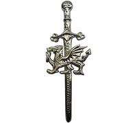 Kilt Pins for Men - Silver Finish 4 Inches (10cm) Swirl Celtic Knot Work, Women’s Pin & Brooches, Solid Brass Traditional Scottish Highland Attire (Welsh Dragon - Chrome)
