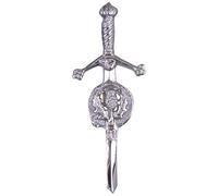Kilt Pins for Men - Silver Finish 4 Inches (10cm) Swirl Celtic Knot Work, Women’s Pin & Brooches, Solid Brass Traditional Scottish Highland Attire (Thistle Sword - Chrome)