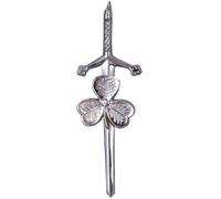 Kilt Pins for Men - Silver Finish 4 Inches (10cm) Swirl Celtic Knot Work, Women’s Pin & Brooches, Solid Brass Traditional Scottish Highland Attire (Shamrock - Chrome)