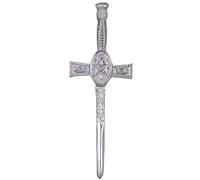 Kilt Pins for Men - Silver Finish 4 Inches (10cm) Swirl Celtic Knot Work, Women’s Pin & Brooches, Solid Brass Traditional Scottish Highland Attire (Masonic Sword - Chrome)