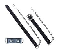 Kilt Sporran Chain Belt with D-Loop, Black Leather Heavy-Duty Chain Antique Chrome Finish- Adjustable Scottish Kilt Accessory for Men, Fits Sporrans & Highland Wear