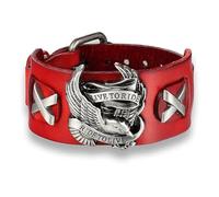 Kilts Boutique Leather Biker Wristband, Eagle 'Live to Ride' Design, Wide Gothic Cuff Bracelet, Adjustable Metal Snap (Red)
