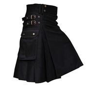 Kilts for Men Skirts Steampunk Clothing Scotland Gothic Scottish Plain Tartan Utility Wedding Utility Stud Kilts Straps Pleated Traditional Highland Skirt Black 5XL