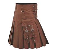 Kilts for Men Skirts Steampunk Clothing Scotland Gothic Scottish Plain Tartan Utility Wedding Utility Stud Kilts Straps Pleated Traditional Highland Skirt Brown S