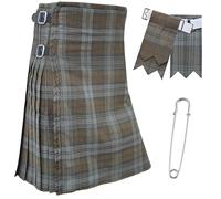 Kilts for Men - Traditional Scottish Tartan 5 Yards 16oz Premium Acrylic Wool, Handmade tartan kilts with 3 Leather Strap - Include Kilt Flashes and Kilt Pin (Weathered Black Watch, Belly Button 36")