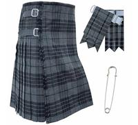 Kilts for Men - Traditional Scottish Tartan 5 Yards 16oz Premium Acrylic Wool, Handmade tartan kilts with 3 Leather Strap - Include Kilt Flashes and Kilt Pin (Grey Watch Night, Belly Button 50")