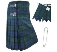 Kilts for Men - Traditional Scottish Tartan 5 Yards 16oz Premium Acrylic Wool, Handmade tartan kilts with 3 Leather Strap - Include Kilt Flashes and Kilt Pin (Black Watch, Belly Button 52")