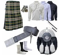 Kilts for Men - Traditional Scottish Tartan, 8 Yards,16oz Premium Acrylic Wool, Full Outfit Thistle with Sporran, Buckle, Brooch, Kilt Pin, Leather Belt, Shirt