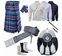 Kilts for Men - Traditional Scottish Tartan, 8 Yards,16oz Premium Acrylic Wool, Full Outfit Thistle with Sporran, Buckle, Brooch, Kilt Pin, Leather Belt, Shirt (Pride Of Scotland, Belly Button 44")