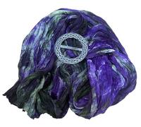 Kilts Wi Hae Ladycrow Mixed Purple Green Pongee Silk Scarf with Celtic Knot Scarf Ring