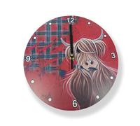 Kilts Wi Hae McMoo Scottish Highland Cow Coo Tartan Paint 23cm Wooden Wall Clock