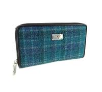 Kilts Wi Hae Sea Blue Tartan Check Harris Tweed Ladies Staffa Zip Round Purse Wallet