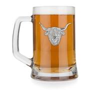 Kilts Wi Hae Stunning Pewter Glass Pint Tankard with A Scottish Highland Cow Head Design
