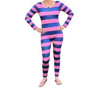 Kiluex Halloween Cheshire Cat Costume for Women Long Sleeve Striped Tight Jumpsuit Cosplay Party Outfits Role Playing Costume (01Pink Purple, S)