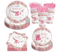 Kilyparty 140pcs Greenery Gender Reveal Baby Shower Supplies Party Boho Greency Party Decorations Tableware Set Dessert Plates Napkins Forks for 20 Guests (Pink)