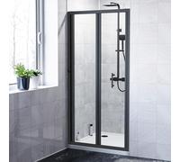 Kim 700 Matte Black Walk in Bi Folding Shower Tempered Glass Door Screen Panel