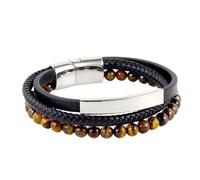 Kim Carrey Italian Handmade Genuine Leather Bracelets for Men Stainless Steel Clip, Men's Casual Genuine Multi-layer Cuff Bracelet, Bracelet Gift for Real Men, 6 UK, Leather, Agate