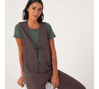 Kim & Co Crinkle Poplin Front Tie Waistcoat with Eyelet Hem CHARCOAL BROWN 2XL