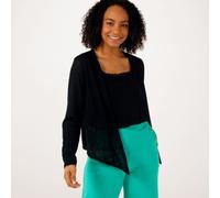 Kim & Co Linen Look Knit Long Sleeve Drape Front Bolero BLACK EXTRA SMALL