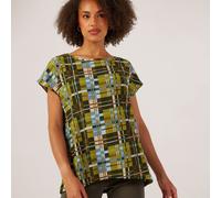 Kim & Co Plaid Stretch Crinkle Short Dolman Sleeve Hi-Low Top BURGUNDY MULTI 2XL