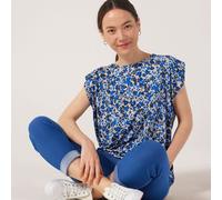 Kim & Co Printed Brazil Jersey Extended Shoulder Blouson Top BLUE MULTI 2XL