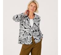Kim & Co Printed Brazil Jersey Long Blouson Sleeve Shirt BLACK,ECRU 2XL
