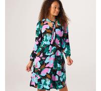 Kim & Co Printed Brazil Jersey Long Sleeve Fit & Flare Dress GREEN,PINK EXTRA SMALL