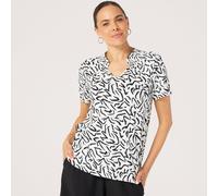 Kim & Co Printed Brazil Jersey Short Sleeve Smocked Top BLACK,SAND 2XL