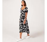 Kim & Co Printed Brazil Jersey Sweetheart Short Sleeve Curved Hem M... BLACK FLORAL EXTRA SMALL