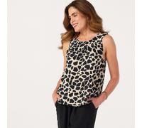 Kim & Co Printed Poplin Cleopatra Neckline Sleeveless Top BLACK,SAND 2XL