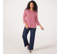 Kim & Co Rib Stripe Knit Three-Quarter Length Sleeve Top ECRU,RED MEDIUM