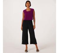 Kim & Co Stretch Crinkle Knit Cropped Petite Trousers Button Detail AMBER EXTRA SMALL
