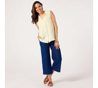 Kim & Co Striped Linen Feel Sleeveless Shirt CELADON ECRU 2XL